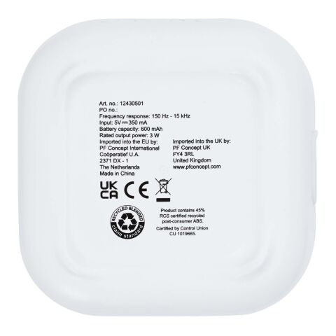 Haut-parleur Bluetooth® Stark 2.0 3W Mini&nbsp;RCS en plastique recyclé Standard | blanc absolu | sans marquage | non disponible | non disponible