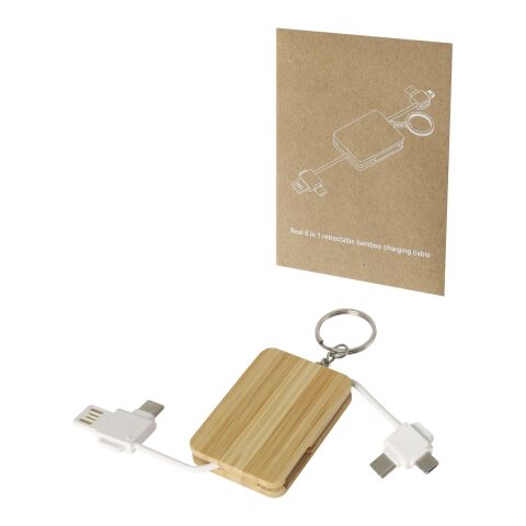 Câble de chargement Reel porte-clés en bambou rétractable 6-en-1 Standard | Naturel | sans marquage | non disponible | non disponible