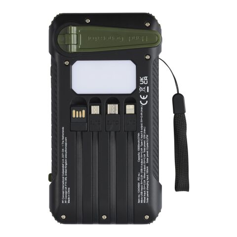 Batterie de secours Soldy solaire à dynamo en plastique recyclé RCS de 10 000 mAh Standard | Vert militaire | sans marquage | non disponible | non disponible