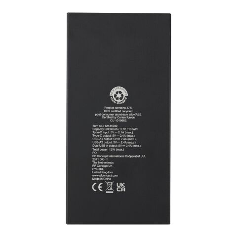 Batterie de secours Connect de 5 000 mAh en aluminium recyclé certifié RCS Standard | noir | sans marquage | non disponible | non disponible