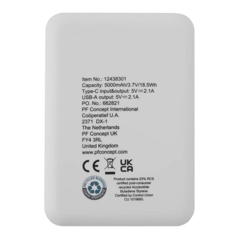 Batterie de secours en plastique recyclé Asama type-C de 5 000 mAh Standard | blanc | sans marquage | non disponible | non disponible