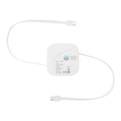 Câble rétractable 5 en 1 Gloas en matériaux recyclés pour synchronisation de données et charge rapide de 100&nbsp;W avec kit d’outils pour smartphone Standard | Blanc | sans marquage | non disponible | non disponible