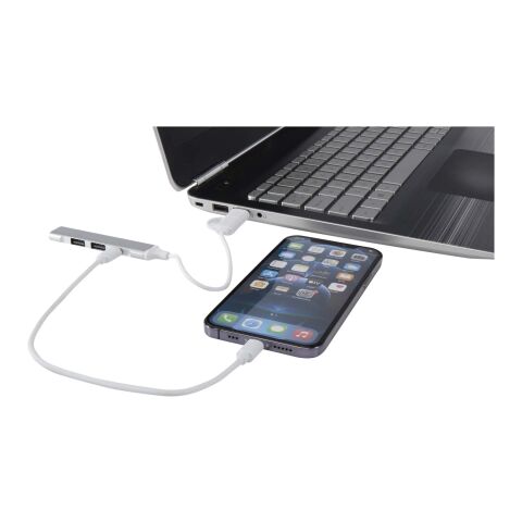 Hub USB-A et Type-C Alkaid à 4 ports en aluminium recyclé avec double entrée Standard | Argent | sans marquage | non disponible | non disponible