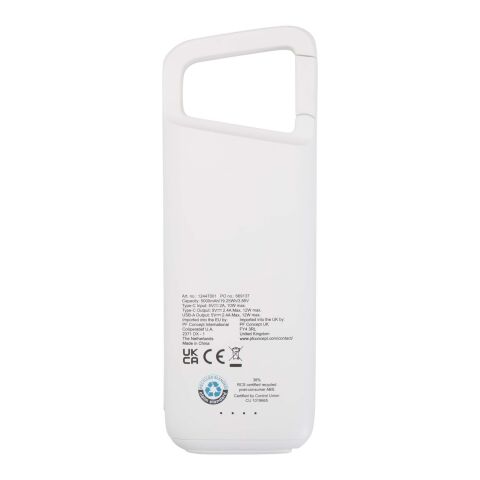 Batterie externe Alkes de 5 000 mAh et 12 W en plastique recyclé résistante à l’eau avec mousqueton Standard | Blanc | sans marquage | non disponible | non disponible