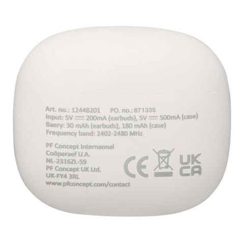 Oreillette Bluetooth® True Wireless Alterf en plastique recyclé avec embouts en silicone Standard | Blanc | sans marquage | non disponible | non disponible