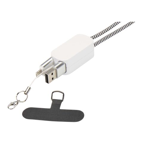 Tour de cou pour smartphone Anser en plastique recyclé avec câble intégré 5 en 1 de 27&nbsp;W Standard | Blanc | sans marquage | non disponible | non disponible