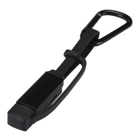 Câble de recharge Algieba 65 W 3-en-1 en aluminium recyclé avec mousqueton noir