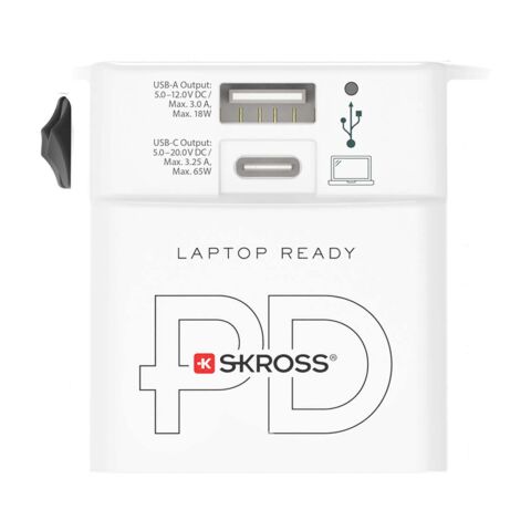 Adaptateur universel SKROSS® MUV AC65PD avec câble USB-C blanc