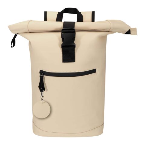 Porte-clés rond à breloques en matériaux recyclés certifié GRS Resi Plus Standard | Oatmeal | sans marquage | non disponible | non disponible