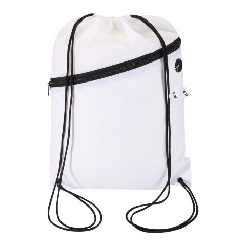 Sac à cordon Oriole en RPET avec poche avant zippée, 5 L blanc