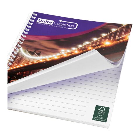 Carnet de notes à spirales A5 Desk-Mate® avec couverture arrière imprimée Blanc | 50 Seiten | sans marquage | non disponible | non disponible
