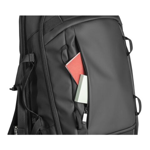 KAMPALA. Sac à dos pour ordinateur portable en polyester recyclé haute densité 900D, avec revêtement imperméable et doublure en polyester recyclé 210D 17&#039;3&quot; Noir | sans marquage