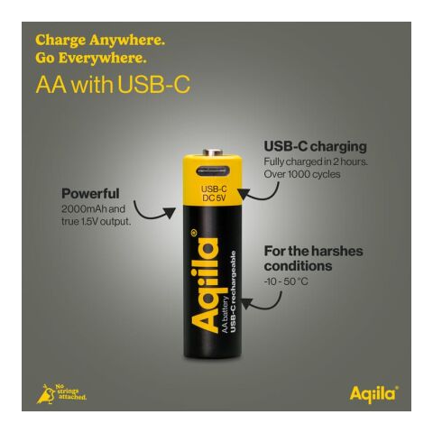 Lot de 4 piles rechargeables AA Aqiila USB-C 2000 mAh Noir