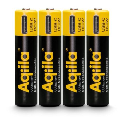 Piles rechargeables Aqiila AAA USB-C 600 mAh, lot de 4 Noir