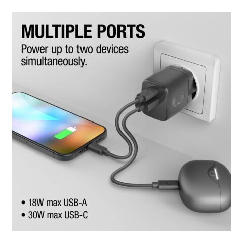 Fresh 'n Rebel Chargeur rapide 30 W GaN USB-C &amp; USB-A Gris foncé