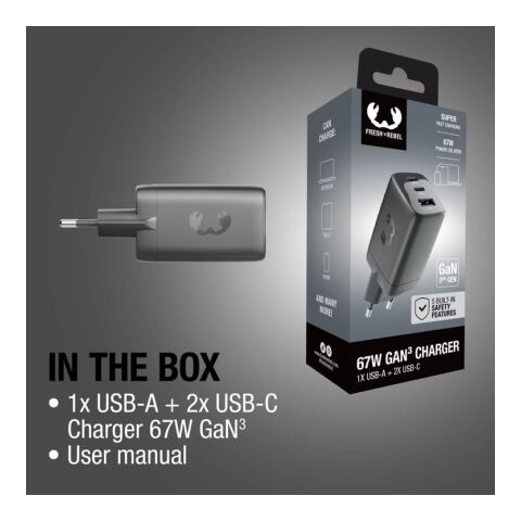 Fresh 'n Rebel chargeur rapide pour ordinateur portable 67 W GaN USB-C et USB-A Gris foncé | sans marquage | non disponible | non disponible