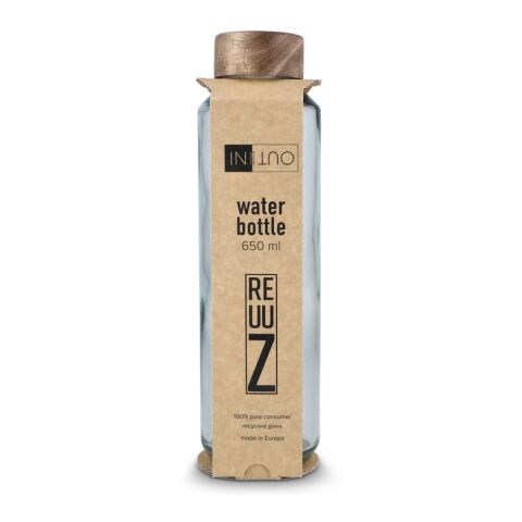 Bouteille d'eau en verre recyclé InSideOut ReuuZ avec bouchon en bois 650 ml Transparent | sans marquage | non disponible | non disponible