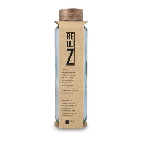 Bouteille d'eau en verre recyclé InSideOut ReuuZ avec bouchon en bois 650 ml Transparent | sans marquage | non disponible | non disponible