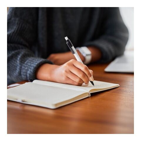 Stylo Baron Colour opaque Blanc-Noir | Sérigraphie 1 couleur | dans le prolongement du clip | 45 mm x 25 mm | non disponible