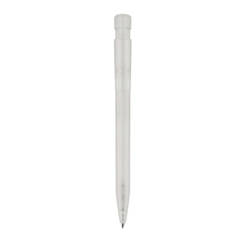 Stylo S45 R-PET transparent Blanc-Blanc | Sérigraphie 1 couleur | à 180 degrés du clip | 45 mm x 25 mm | non disponible