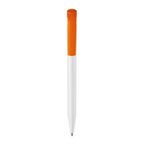 Stylo S45 opaque Blanc-Orange | Sérigraphie 1 couleur | à 180 degrés du clip | 45 mm x 25 mm | non disponible