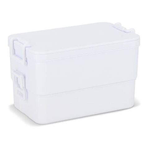 Boîte à lunch double étage avec couverts Blanc | sans marquage | non disponible | non disponible
