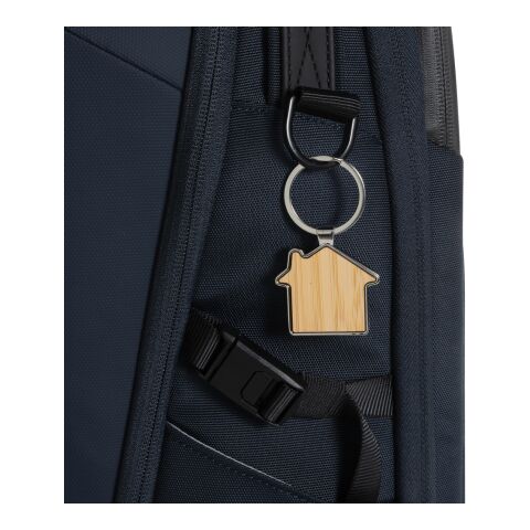 Porte-clés maison en alliage de zinc RCS et bambou argent-marron | sans marquage | non disponible | non disponible