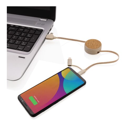 Câble rétractable 6 en 1 en liège et fibre de paille marron | sans marquage | non disponible | non disponible