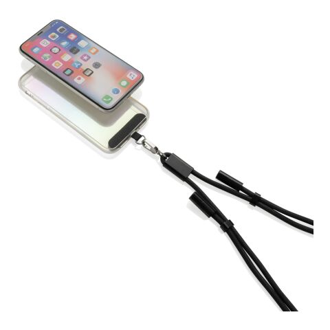 Cordon téléphone réglable avec câble 60W en rPET RCS LoopAmp noir | sans marquage | non disponible | non disponible