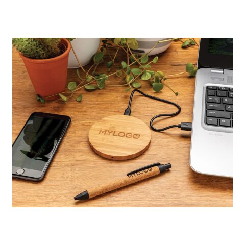 Chargeur sans fil 5W rond en bambou FSC® marron | sans marquage | non disponible | non disponible