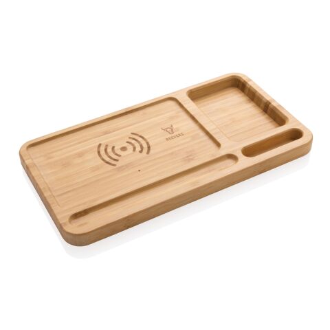 Organiseur de bureau en bambou avec chargeur 10W FSC® marron | sans marquage | non disponible | non disponible