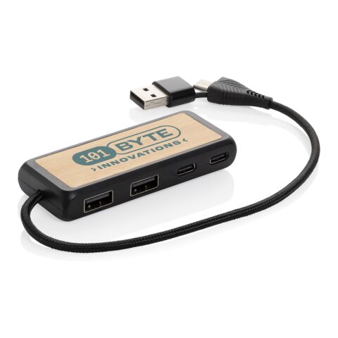 Hub USB à double entrée en plastique et en bambou RCS Link noir | sans marquage | non disponible | non disponible