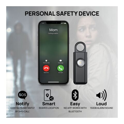 Alarme d'urgence rechargeable avec fonction SOS Safio RCS noir