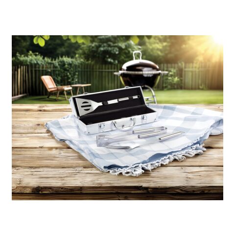 Set de 3 pcs pour barbecue en coffret aluminium argent-noir | sans marquage | non disponible | non disponible | non disponible