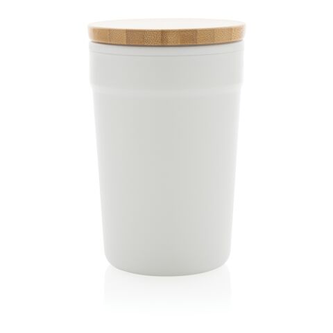 Mug 300ml en PP recyclé GRS avec couvercle en bambou FSC® blanc | sans marquage | non disponible | non disponible