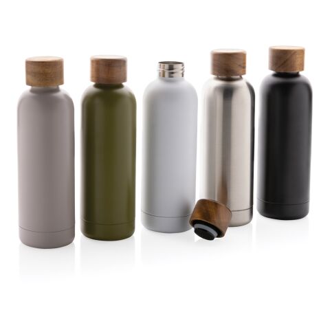 Bouteille iso en acier inoxydable recyclé certifiée RCS Wood noir | sans marquage | non disponible | non disponible