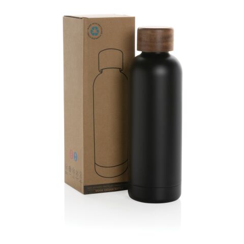 Bouteille iso en acier inoxydable recyclé certifiée RCS Wood noir | sans marquage | non disponible | non disponible