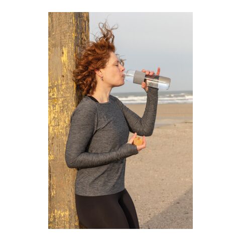 Bouteille en verre avec couvercle en bambou Impact blanc-gris | sans marquage | non disponible | non disponible