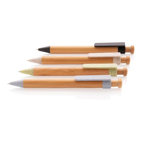 Stylo en bambou avec clip en fibre de paille blanc | sans marquage | non disponible | non disponible