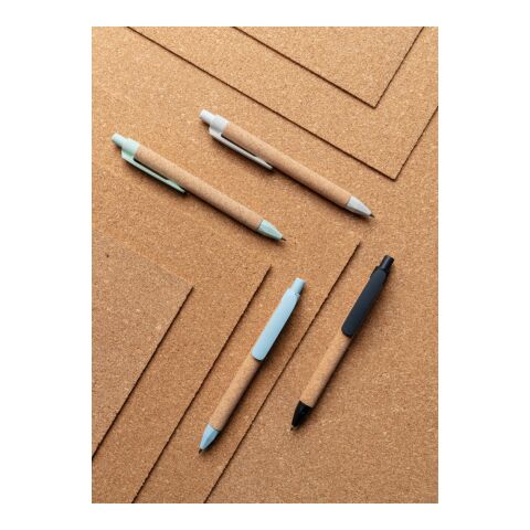 Stylo à bille écoresponsable-recyclé en fibre de paille et liège bleu | sans marquage | non disponible | non disponible