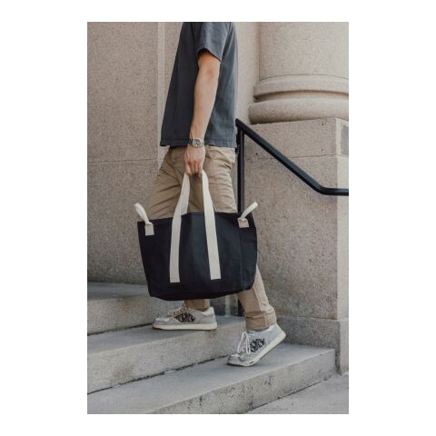 Sac de plage BEAU AWARE™ en toile recyclée 400 g/m², avec po noir