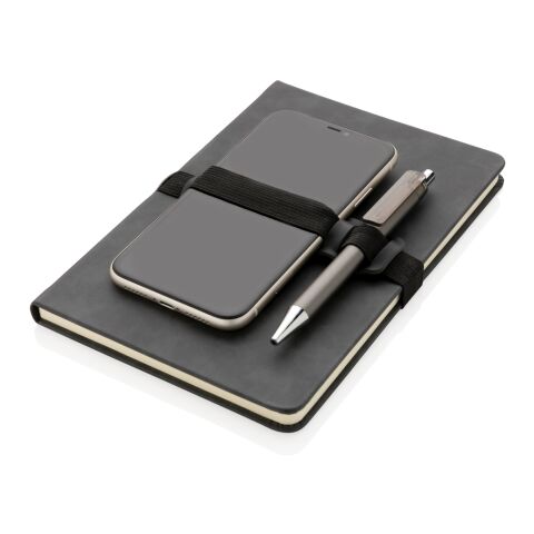 Carnet de notes A5 en PU avec porte téléphone et porte stylo gris | sans marquage | non disponible | non disponible