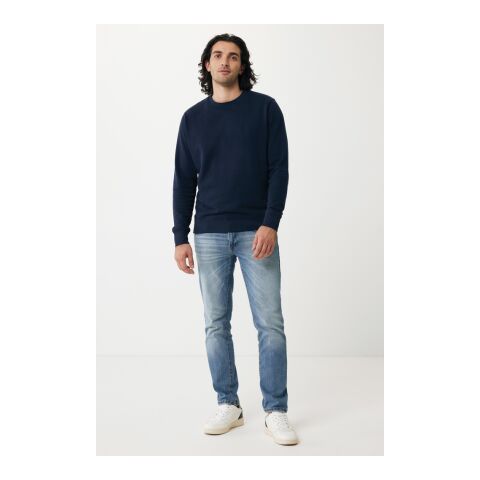 Sweater léger à col rond en coton recyclé Iqoniq Etosha bleu marine | 5XL | sans marquage | non disponible | non disponible | non disponible