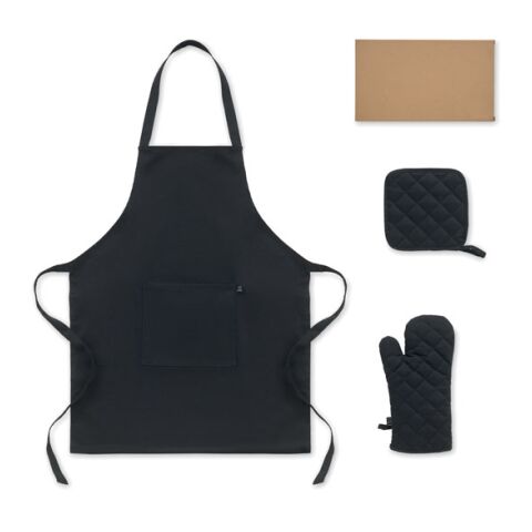 Set de cuisine en coton recyclé noir