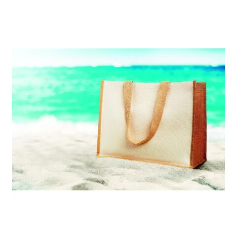 Sac shopping en jute et toile beige