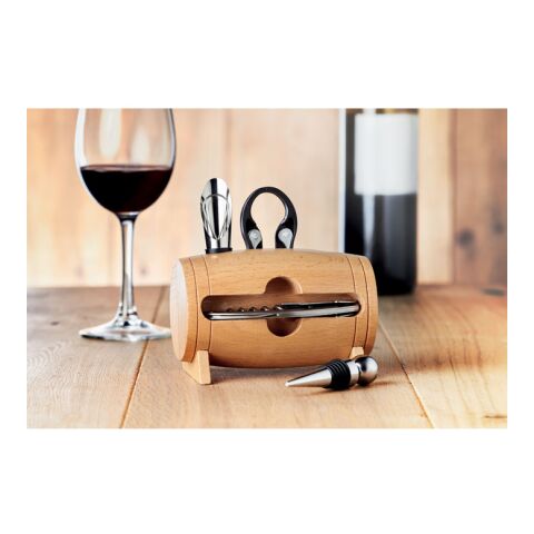 4 accessoires à vin en tonneau bois | sans marquage | non disponible | non disponible