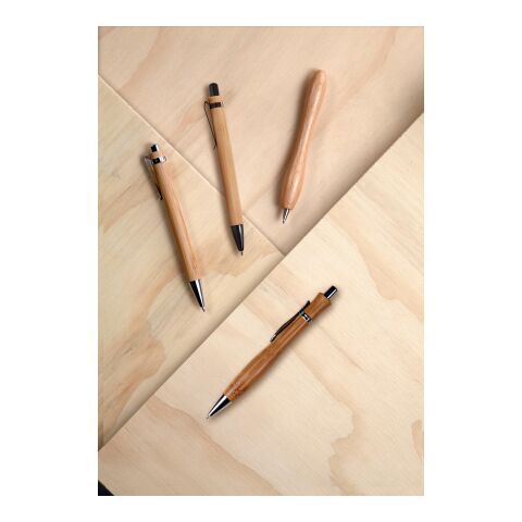 Stylo bille en bamboo et métal, mine bleue. marron | sans marquage | non disponible | non disponible