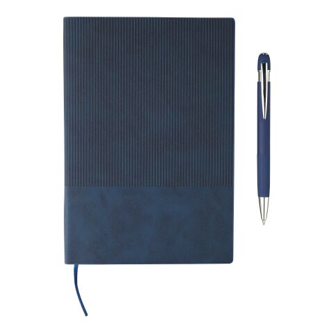Set de cuaderno de PU reciclado (A5) y bolígrafo Tarek bleu