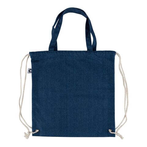 Sac à dos cordelette en denim recyclé Dex bleu | sans marquage