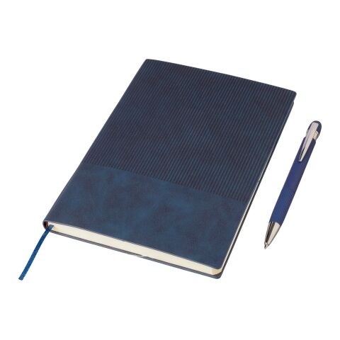 Set de cuaderno de PU reciclado (A5) y bolígrafo Tarek bleu